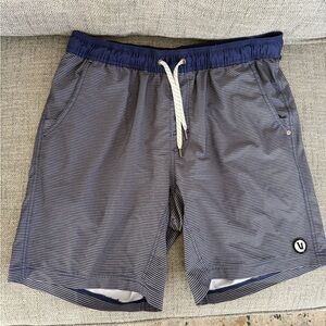 Vuori Kore Lined Short Blue and White Athletic Shorts with Drawstring Waist